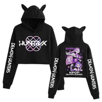 Kpop Demon Hunters Cat Ears Crop Top Hoodie | Girls Fashion Long Sleeve Sweatshirt