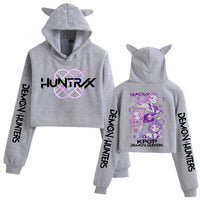 Kpop Demon Hunters Cat Ears Crop Top Hoodie | Girls Fashion Long Sleeve Sweatshirt