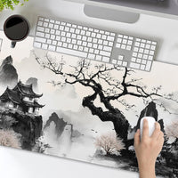 Anime Japanese Cherry Blossom Mouse Pad XXL – Sakura Tree & Mountain Design | Extra Large Desk Mat 90x40cm | Non-Slip Rubber Base, Stitched Edges, Extended Gaming Mousepad
