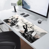 Anime Japanese Cherry Blossom Mouse Pad XXL – Sakura Tree & Mountain Design | Extra Large Desk Mat 90x40cm | Non-Slip Rubber Base, Stitched Edges, Extended Gaming Mousepad