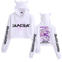 Kpop Demon Hunters Cat Ears Crop Top Hoodie | Girls Fashion Long Sleeve Sweatshirt