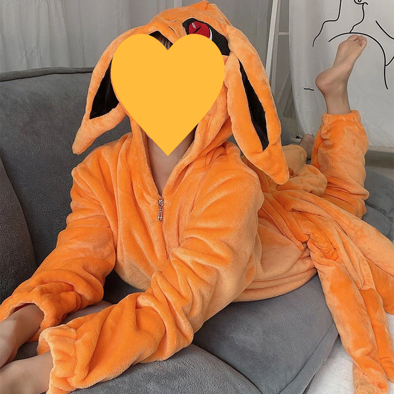Naruto – Kurama Nine-Tails Fox Kigurumi Flannel Onesie Pajamas Cosplay Jumpsuit