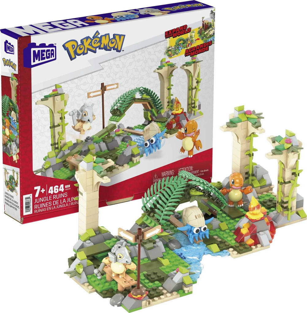 Pokémon Building Toy Kit – Jungle Ruins Set with Cubone, Charmander & Omanyte (464 Pieces)