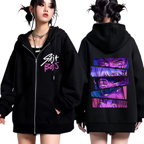 Kpop Demon Hunters Saja Boys Movie Zip-Up Hoodie | Unisex Fashion Long Sleeve Sweatshirt
