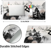 Anime Japanese Cherry Blossom Mouse Pad XXL – Sakura Tree & Mountain Design | Extra Large Desk Mat 90x40cm | Non-Slip Rubber Base, Stitched Edges, Extended Gaming Mousepad