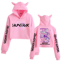 Kpop Demon Hunters Cat Ears Crop Top Hoodie | Girls Fashion Long Sleeve Sweatshirt