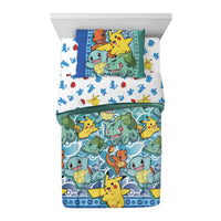 Pokemon 4 Piece Bedding Set Twin Size Polyester Comforter Sheets Pillowcase