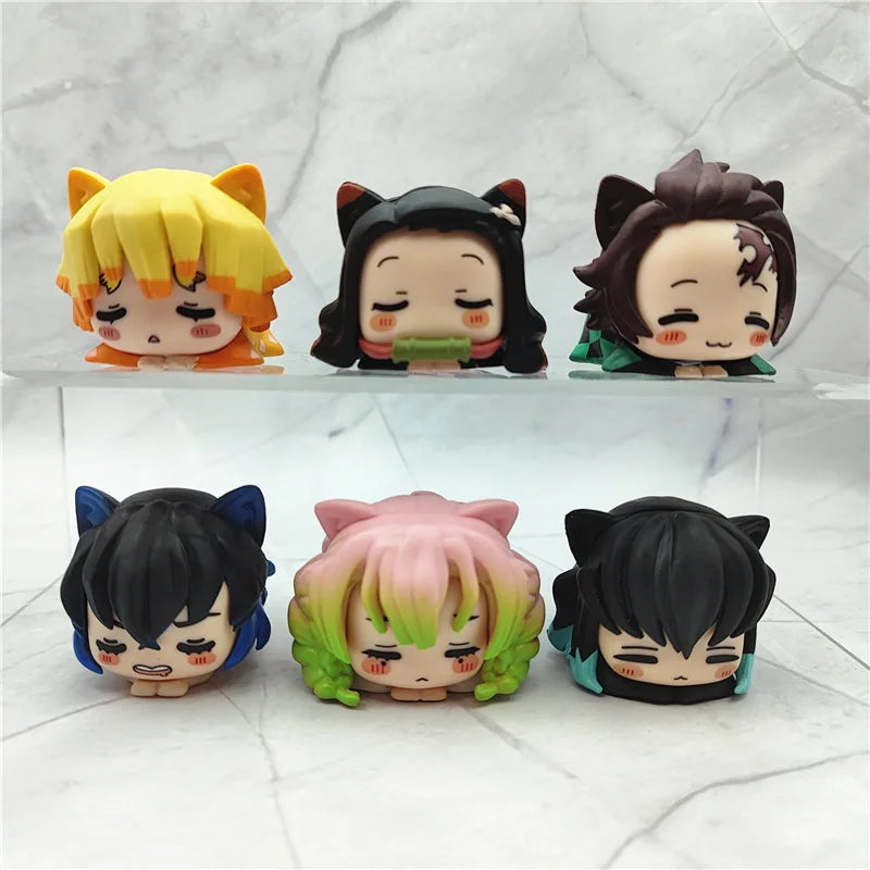 Demon Slayer – Tanjiro, Nezuko, Zenitsu, Mitsuri, Giyu & Obanai Cat Ear Sleepy Chibi Mini Figure Set