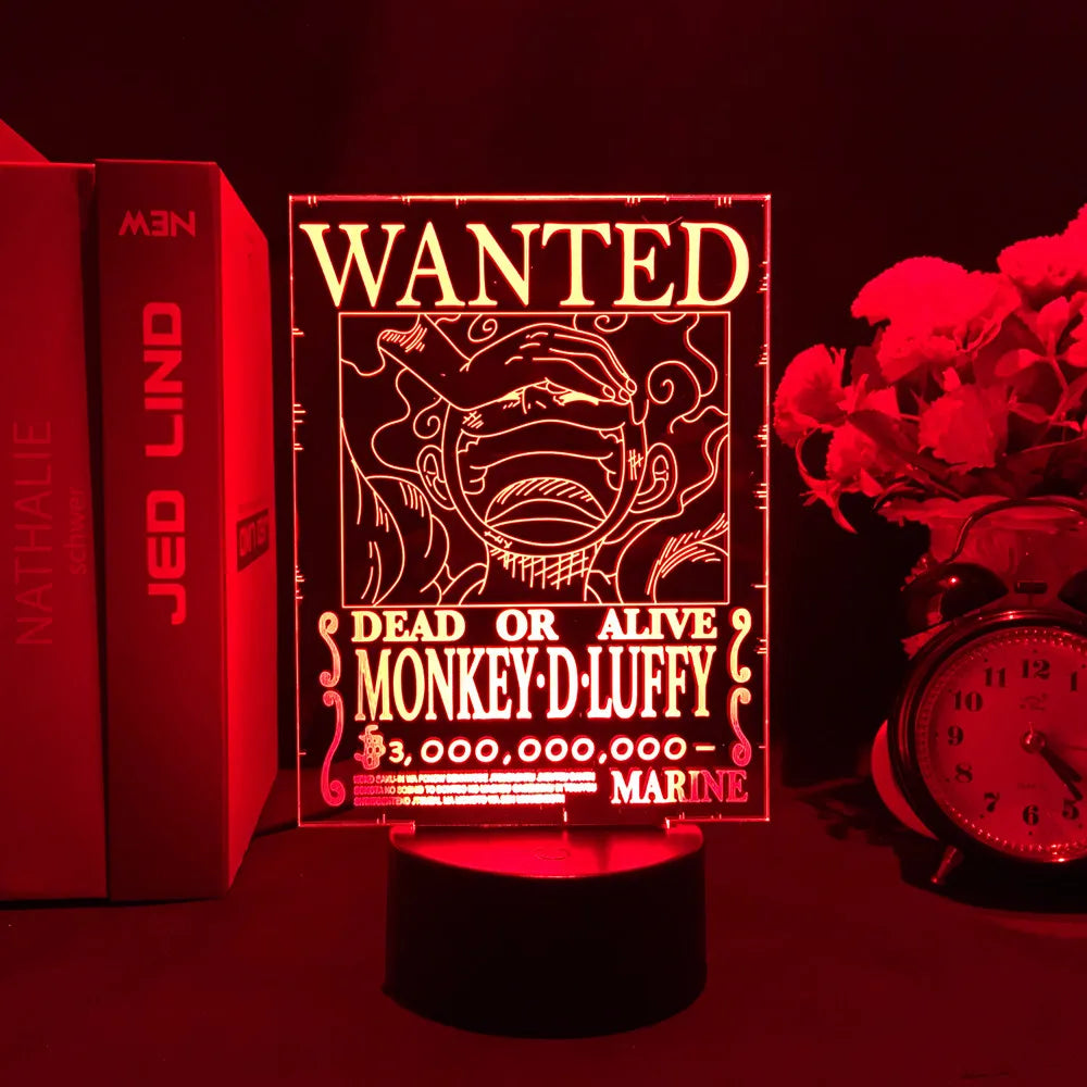 One Piece Wanted Cards LED Acrylic Stand Night Light | Anime 3D Lamp with Remote Control