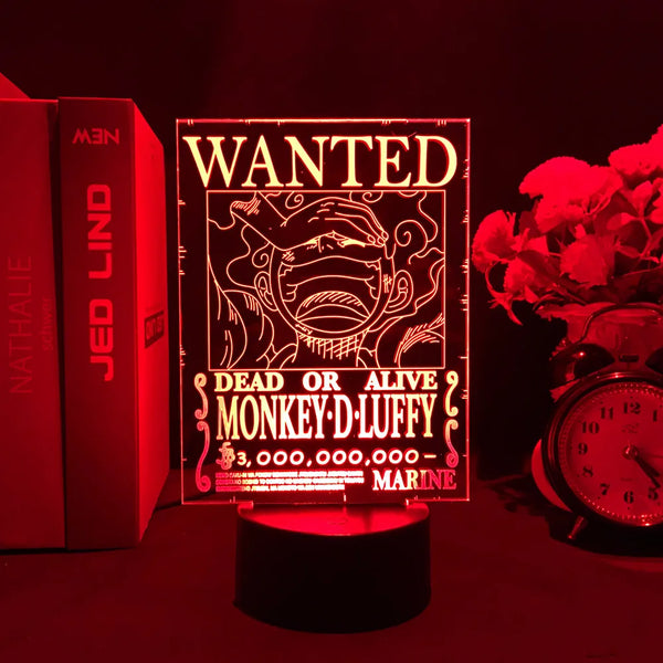 One Piece Wanted Cards LED Acrylic Stand Night Light | Anime 3D Lamp with Remote Control