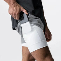 Demon Slayer White Training Shorts Akaza Print | Double-Layered Athletic Shorts with Red Accents