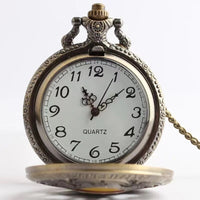 One Piece Antique Bronze Pirate Skull Quartz Pocket Watch Necklace