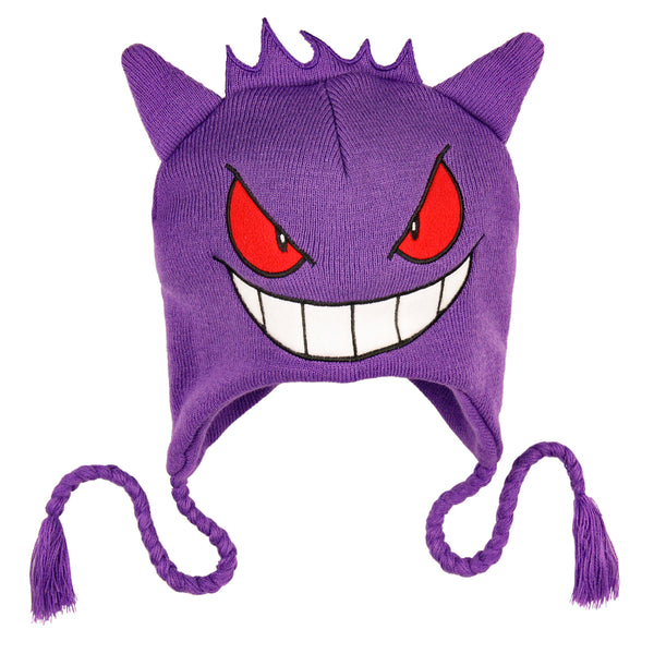Pokémon Gengar Face 3D Laplander Beanie Skull Cap | Official Bioworld Winter Hat