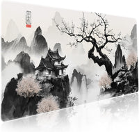 Anime Japanese Cherry Blossom Mouse Pad XXL – Sakura Tree & Mountain Design | Extra Large Desk Mat 90x40cm | Non-Slip Rubber Base, Stitched Edges, Extended Gaming Mousepad